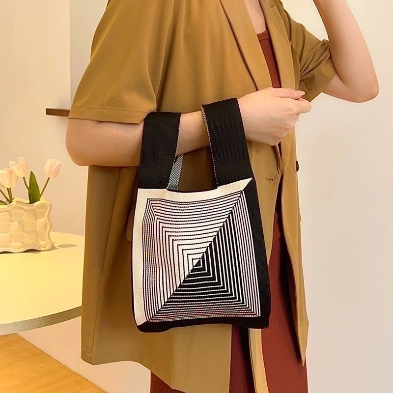 Women's Small Knit Color Block Classic Style Square Open Shoulder Bag