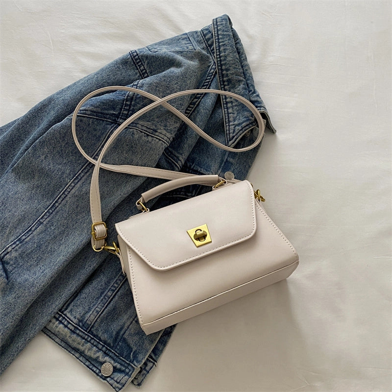Women's Pu Leather Solid Color Basic Sewing Thread Square Lock Clasp Shoulder Bag Crossbody Bag