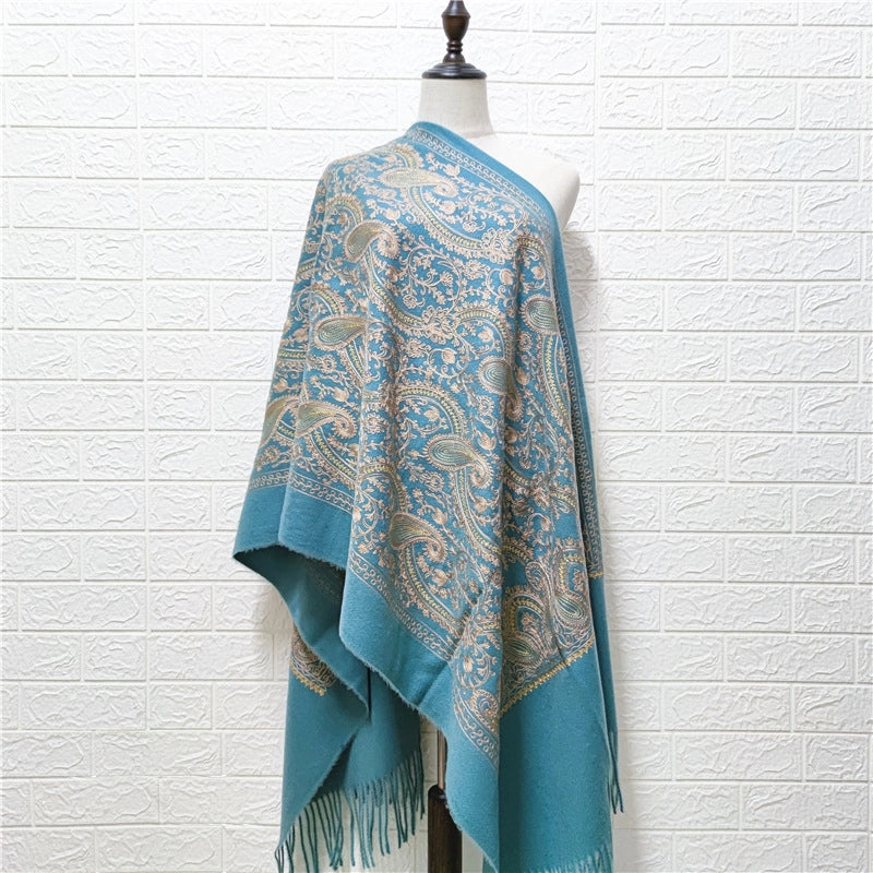 Women's Retro Printing Imitation Cashmere Embroidery Scarf