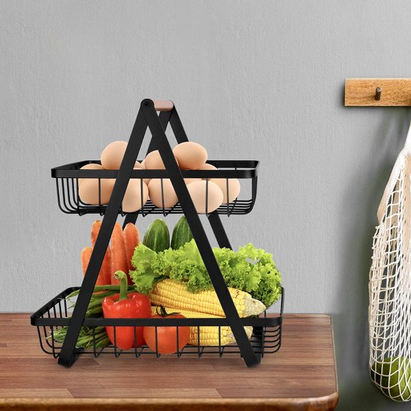 2-Tier Countertop Fruit Basket Storage. Vegetable Rack for Kitchen. Black