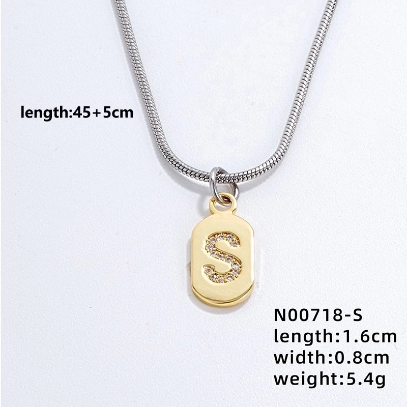 304 Stainless Steel Titanium Steel Gold Plated Minimalist Plating Chain Inlay Letter Zircon Pendant Necklace