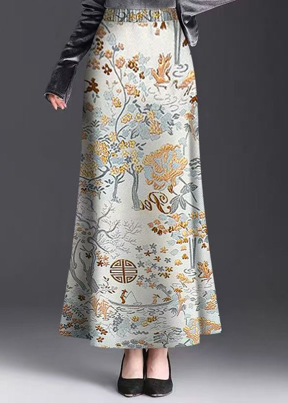 New Print Elastic Waist Draping Maxi Skirts Summer