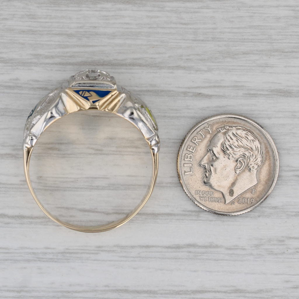 Masonic Signet Ring Diamond 14k Gold Size 12 Shriners Blue Lodge Plumb Trowel