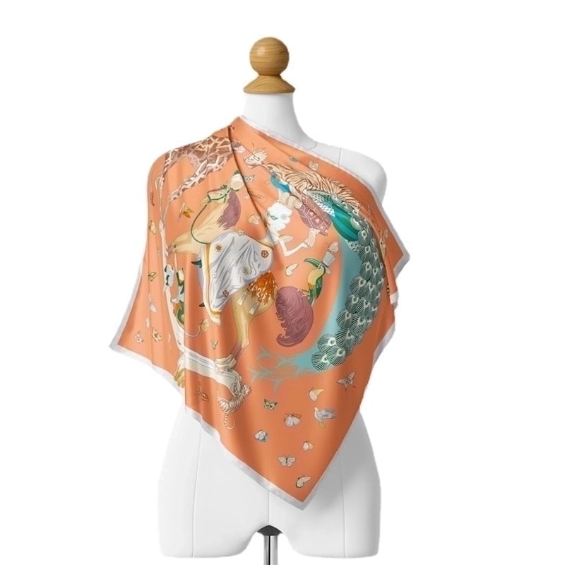 Women's Cartoon Style Animal Cartoon Twill Printing Silk Scarf