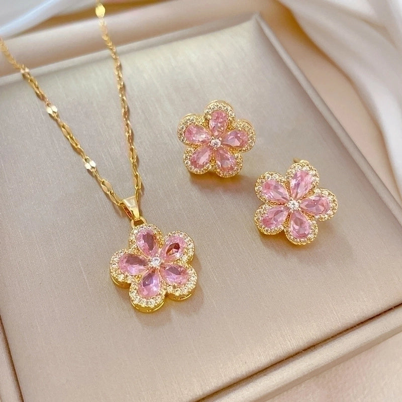 Copper Minimalist Plating Inlay Rhombus Bow Knot Zircon Jewelry Set