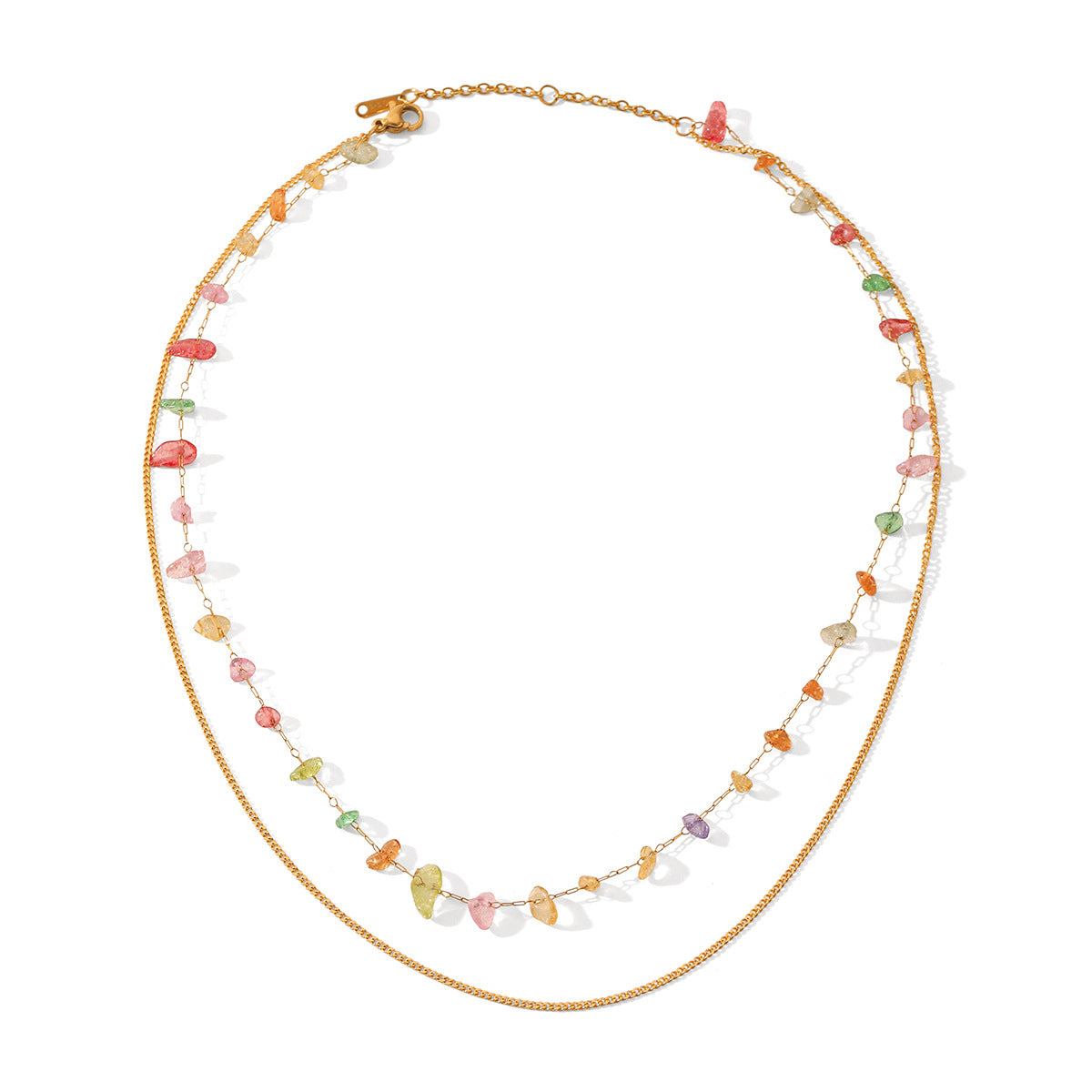 Ins Style Personality Trend Double Layer Necklace 18K Gold Stainless Steel Clavicle Chain Color Gravel Chain
