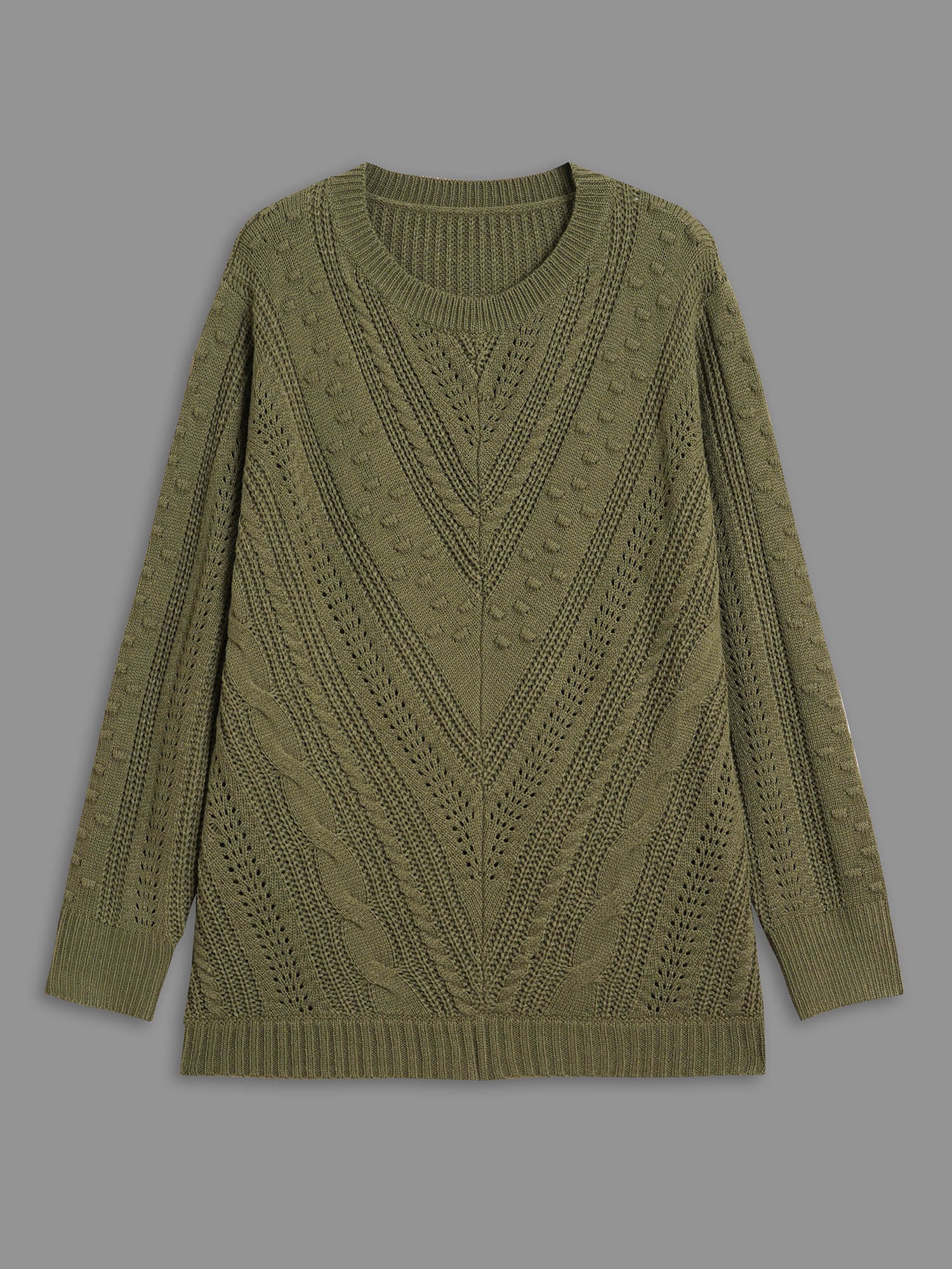 Solid Round Neck Cable Knit Pullover