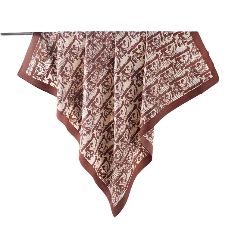 Women's Elegant Minimalist Stripe Flower Satin Silk Scarf