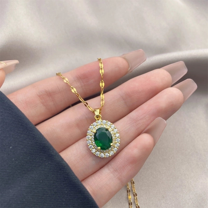 Vintage Style Geometric Stainless Steel Plating Inlay Zircon Pendant Necklace