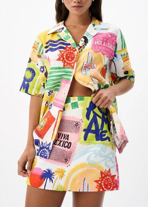 Vogue Print Shirts And Skirts Two Pieces Set Summer