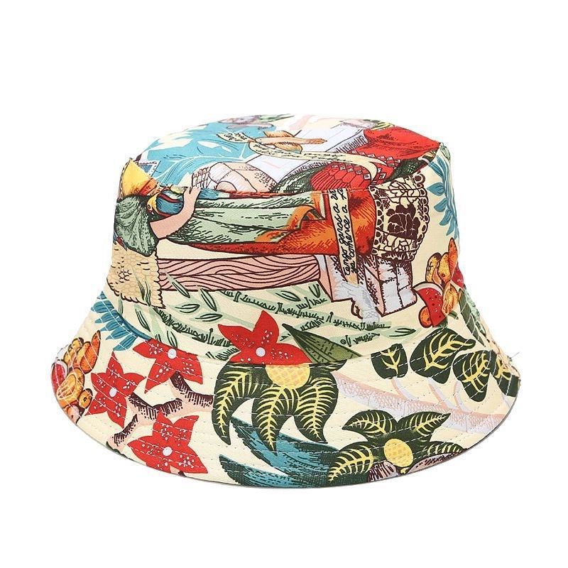 Women's Minimalist Flower Printing Flat Eaves Bucket Hat