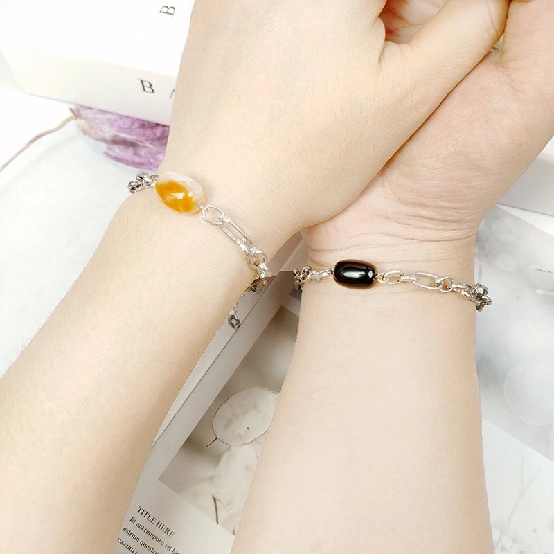 Simple New Stainless Steel Titanium Steel Natural Agate Stone Couple Bracelet Men And Women Jewelry Foreign Trade Exclusive