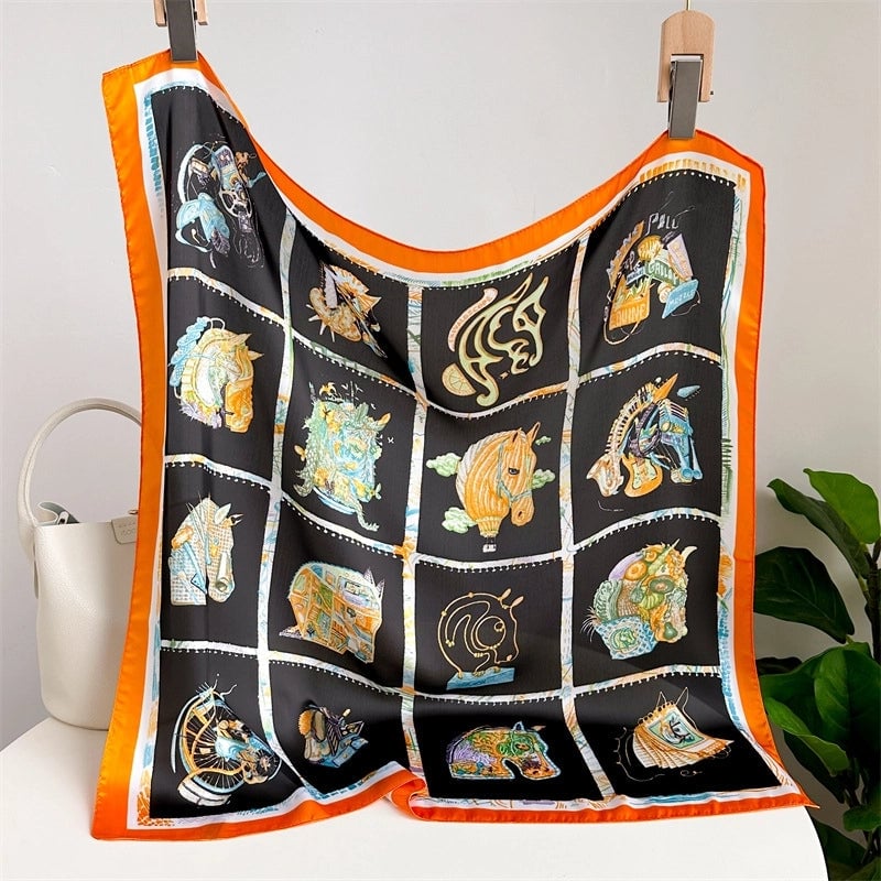 Unisex Casual Minimalist Stripe Flower Polyester Satin Printing Silk Scarf