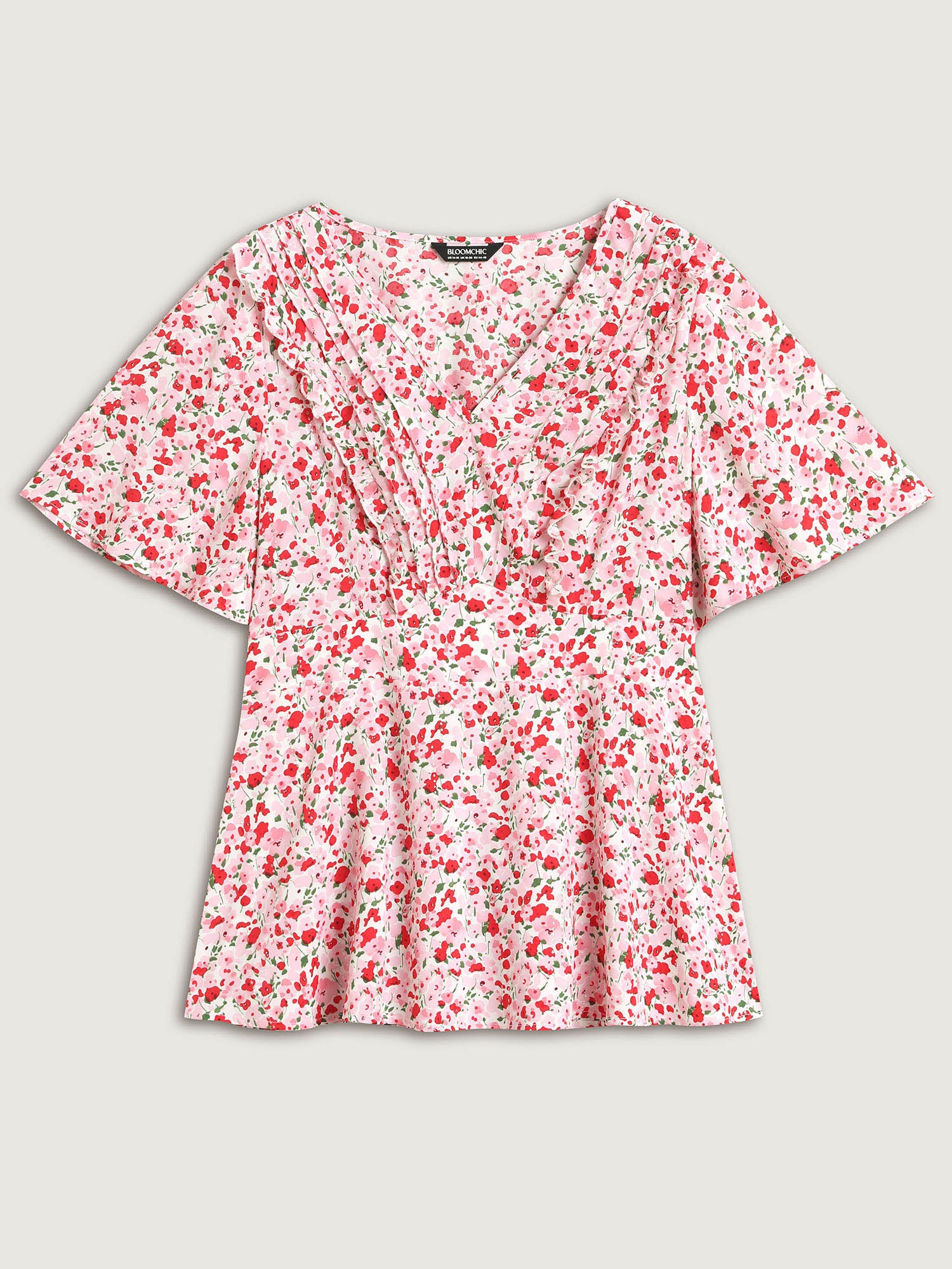 Floral Silver Stamp Shirred Waist Blouse