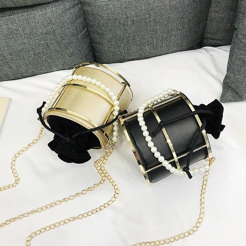 Women's Small Pu Leather Solid Color Elegant Vintage Style Cylindrical String Bucket Bag