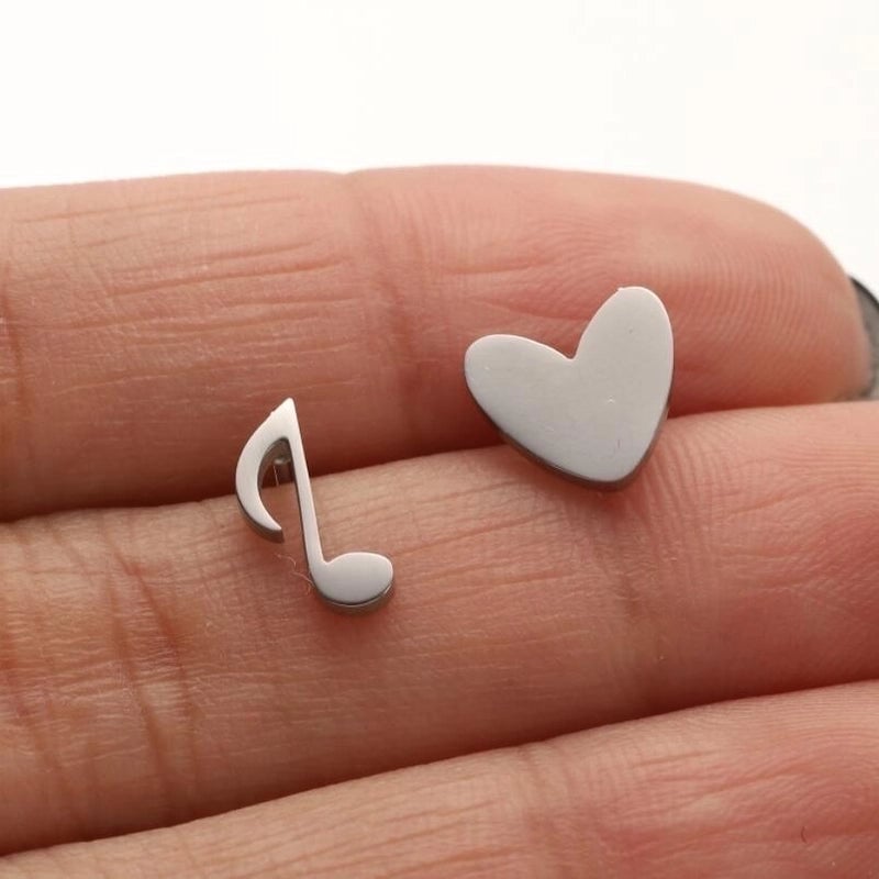 1 Pair IG Style Minimalist Ice Cream Heart Shape Notes Asymmetrical Plating 304 Stainless Steel 18K Gold Plated Ear Studs
