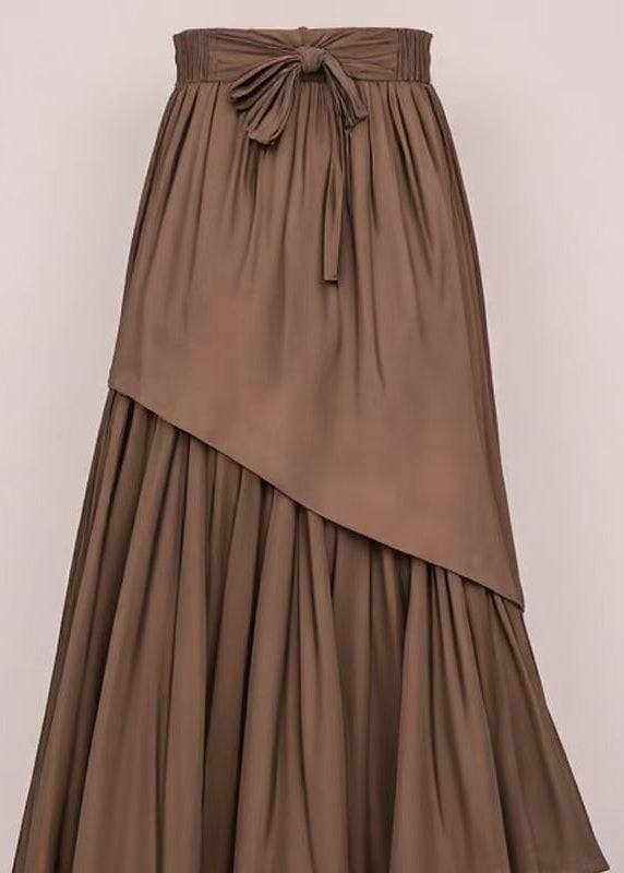 Loose Coffee Lace Up Wrinkled Cotton Skirt Summer