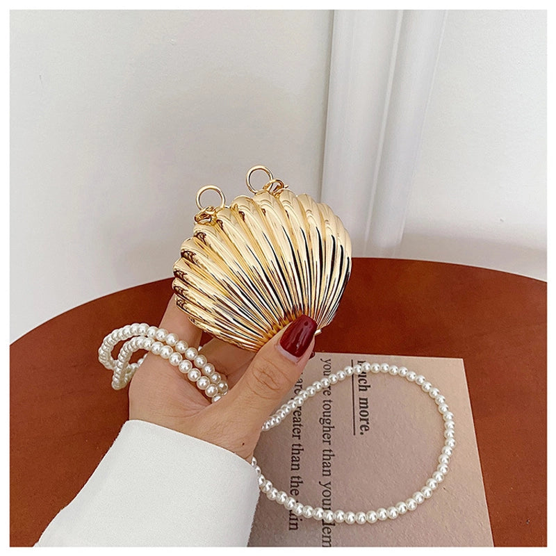 Mini Red Bag Women's Trendy Niche Design Shell Bag Popular Pearl Chain Shoulder Crossbody Bag