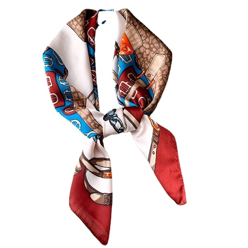 Silk Scarf Women's Small Square Scarf Hair Band Matching Shirt Suit Spring And Autumn Thin Vintage French Style Tube Top Tie Bag Internet Popular