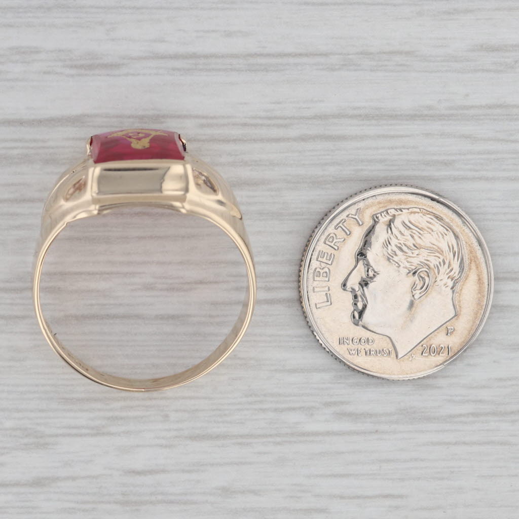 Masonic Signet Ring Lab Created Ruby 10k Gold Size 8.5 Blue Lodge Square Compass