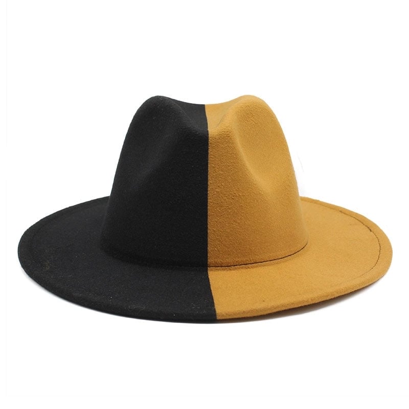 New Yin And Yang Double Color Matching Men's And Women's Woolen Felt Hat Autumn And Winter Fashion Flat Brim Jazz Hat 02