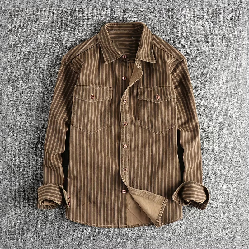 Vintage Blend Striped Lapel Long Sleeve Shirt