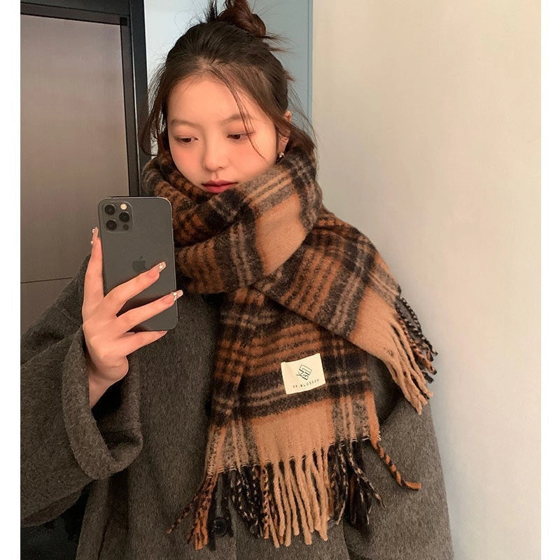 Women's Lady Minimalist Lattice Imitation Cashmere Scarf