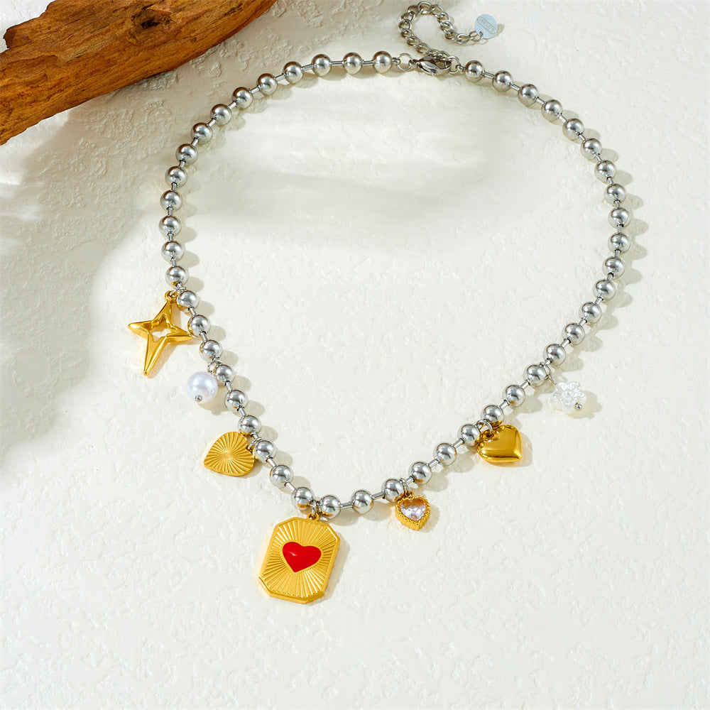 Fashion Sweet Cool Ins Style Cross Love Bowknot Oil Drop Eye Pendant Stainless Steel Design Necklace Female
