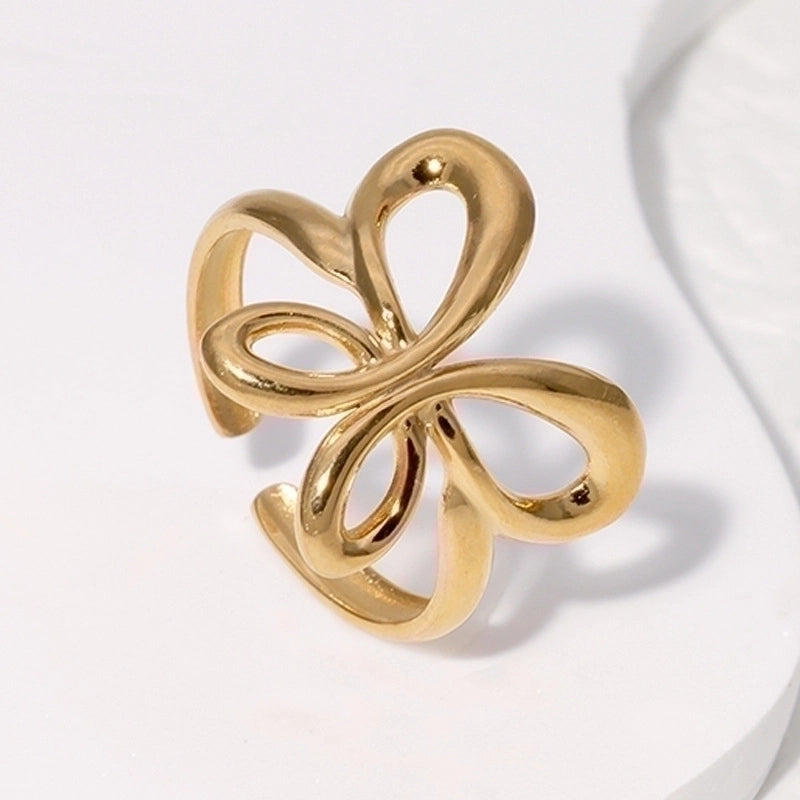 304 Stainless Steel 18K Gold Plated Minimalist Plating Butterfly Open Rings