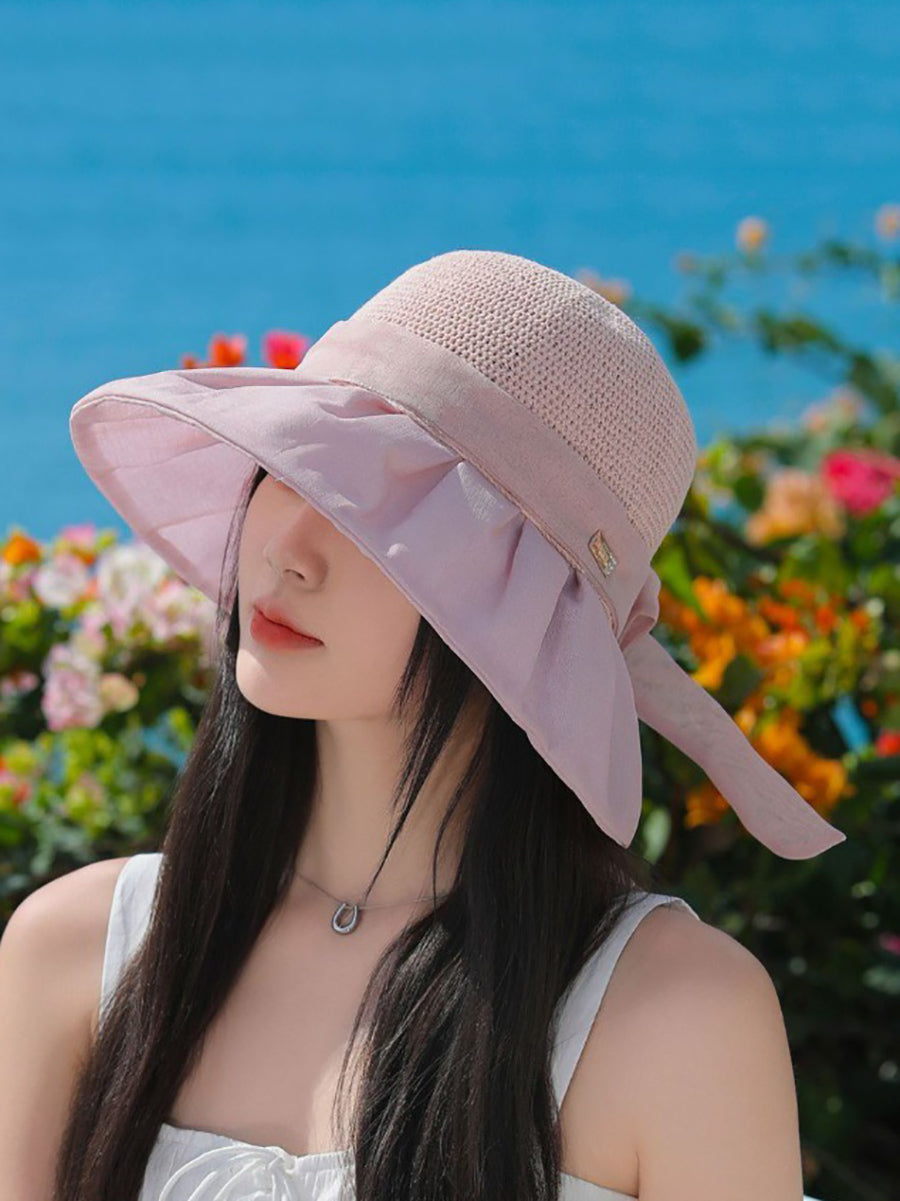 Women Casual Linen Straw Bowknot Sunproof Hat