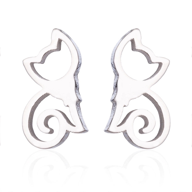 1 Pair Cute Cat Plating 304 Stainless Steel 18K Gold Plated Ear Studs