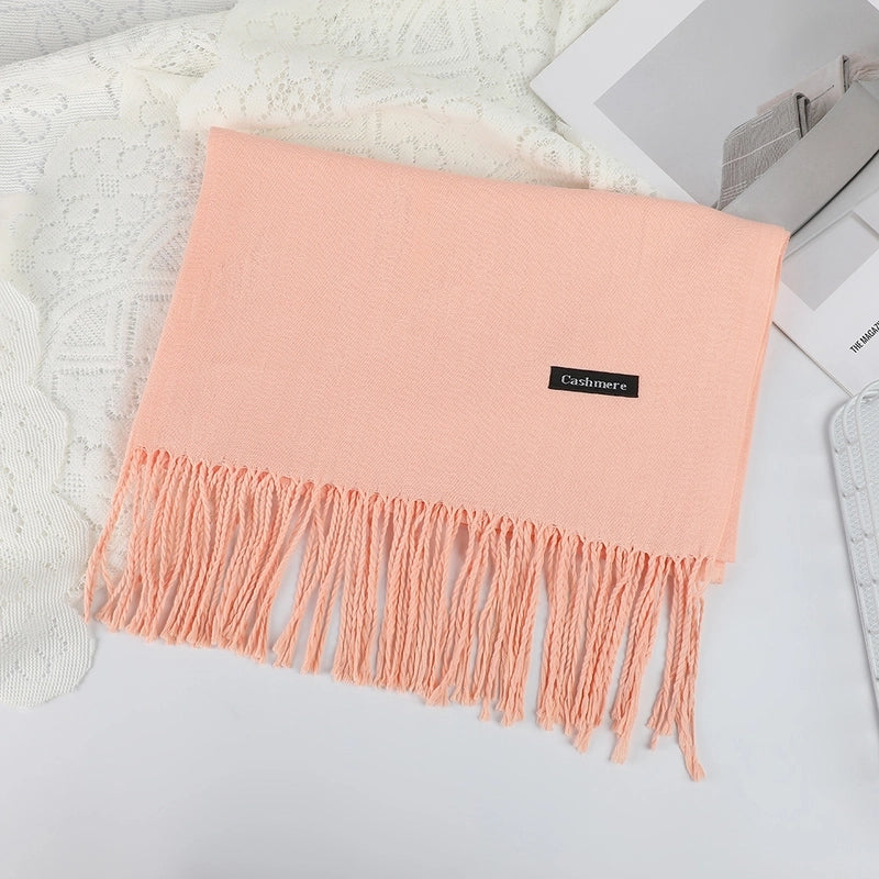 Solid Color Cashmere Tassel Scarf  Autumn And Winter Warm Scarf Simple Style Air Conditioning Shawl