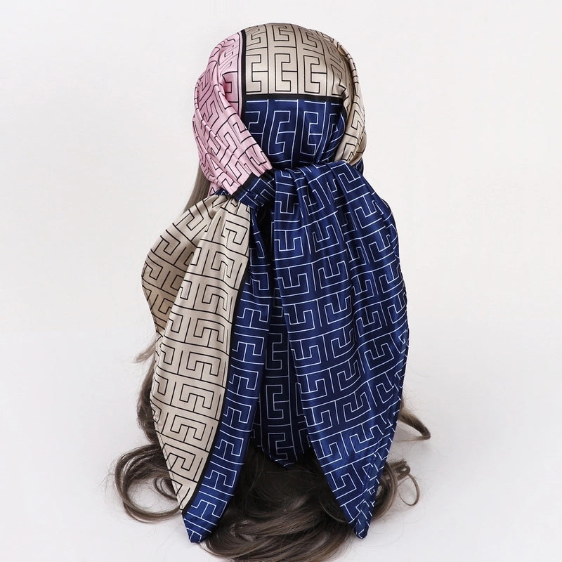 Women's Vacation Plaid Satin Printing Silk Scarf