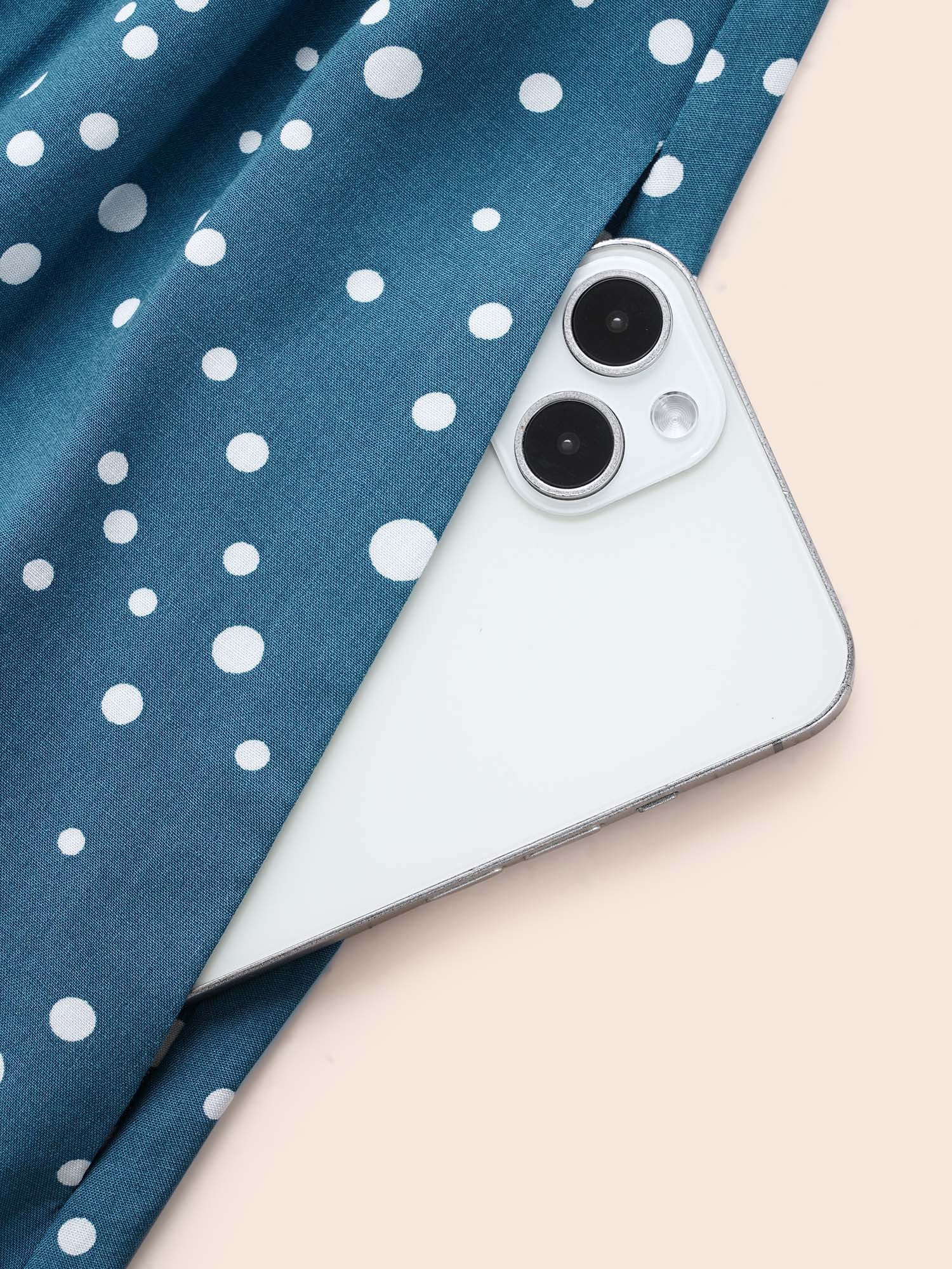 Polka Dot Wrap Pocket Shirred Ruffle Sleeve Dress