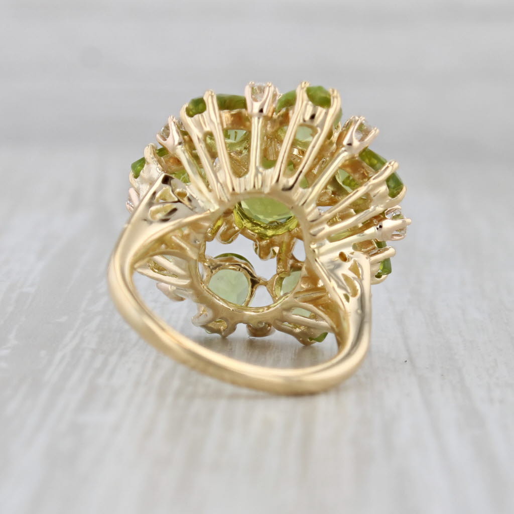9.79ctw Peridot Diamond Cocktail Ring 18k Yellow Gold Size 5.5