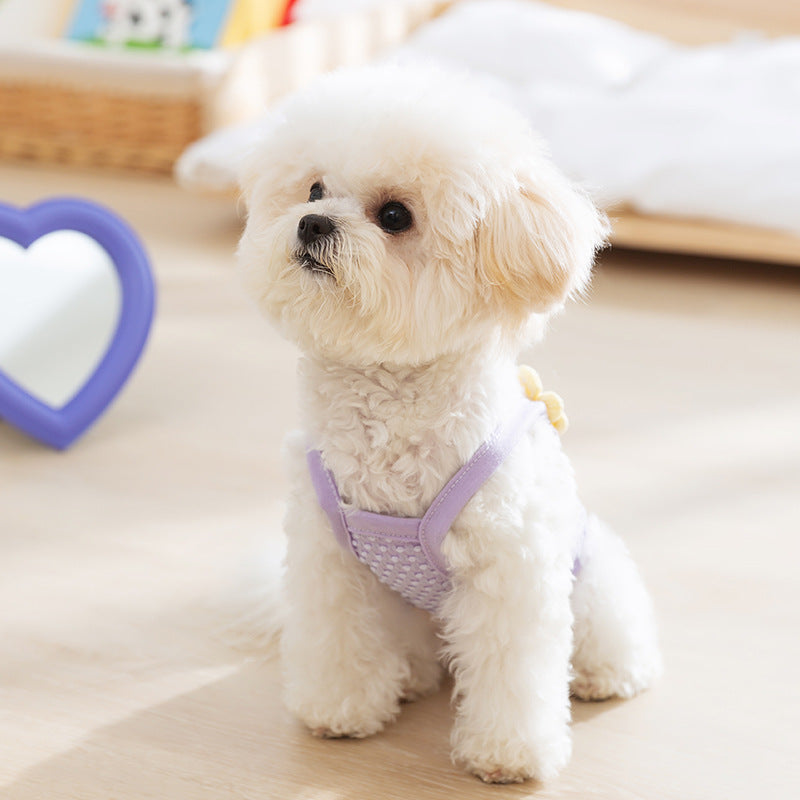 Flower Decor Breathable Dog Cat Vest Harness