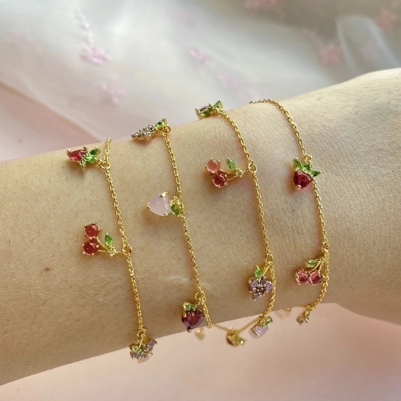 Copper Cable Chain Inlaid Zircon Fruit Artificial Gemstones Bracelets