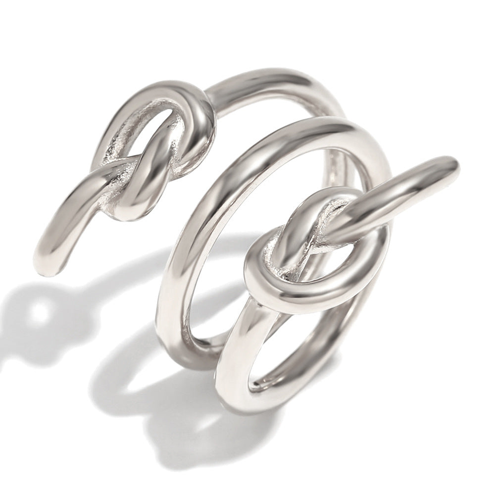 Ins Fashion Niche Design Hand Jewelry Stainless Steel Plated 18K Gold Three-Layer Knotted Ring Female