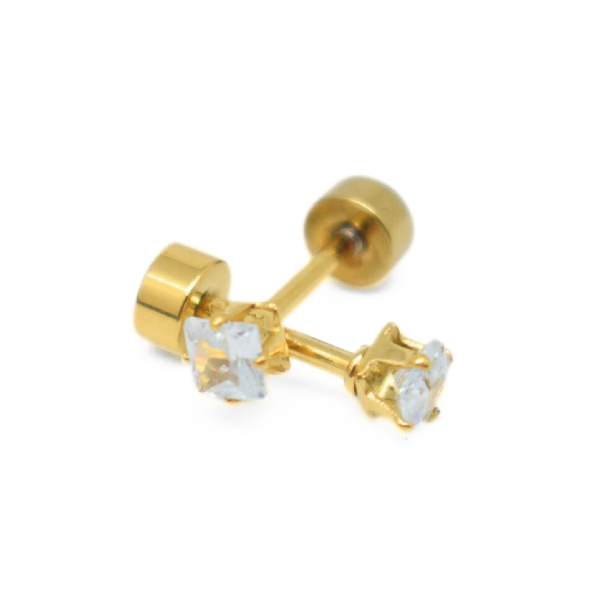3mm Square diamond studs - Gold