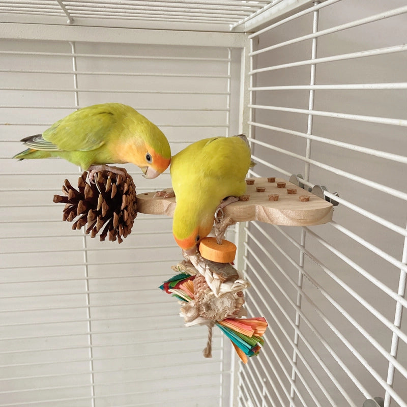 Parrot Toy Plug-out Platform Relief Entertainment Peony Xuanfeng Bird Toy Grinding Mouth Wooden Pine Nut Nibbling String Combination