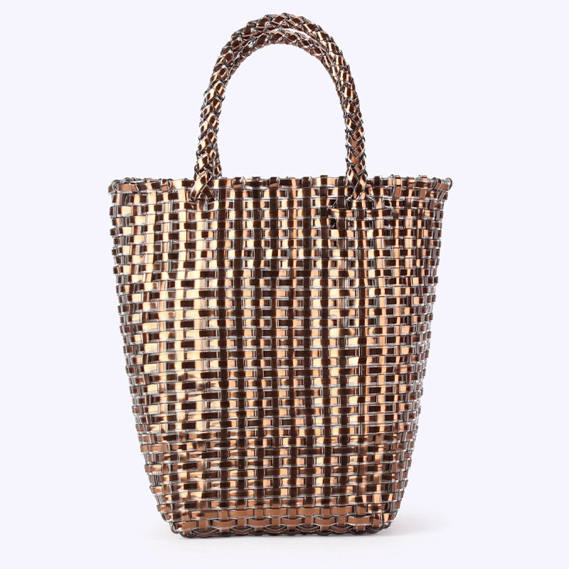 Women's Small PVC Solid Color Elegant Streetwear Weave Square Open Straw Bag