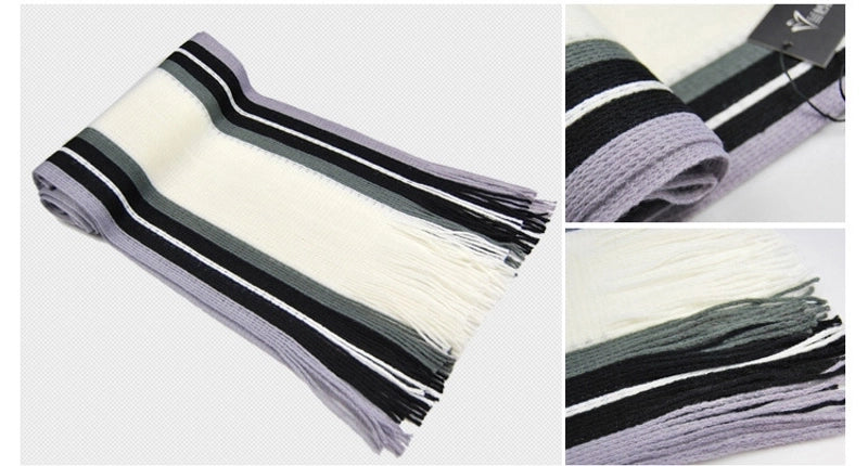 Autumn And Winter Scarf Warm Striped Scarf Men's Double-sided Scarf Tassel Wool Men's Fashion Youth Artistic