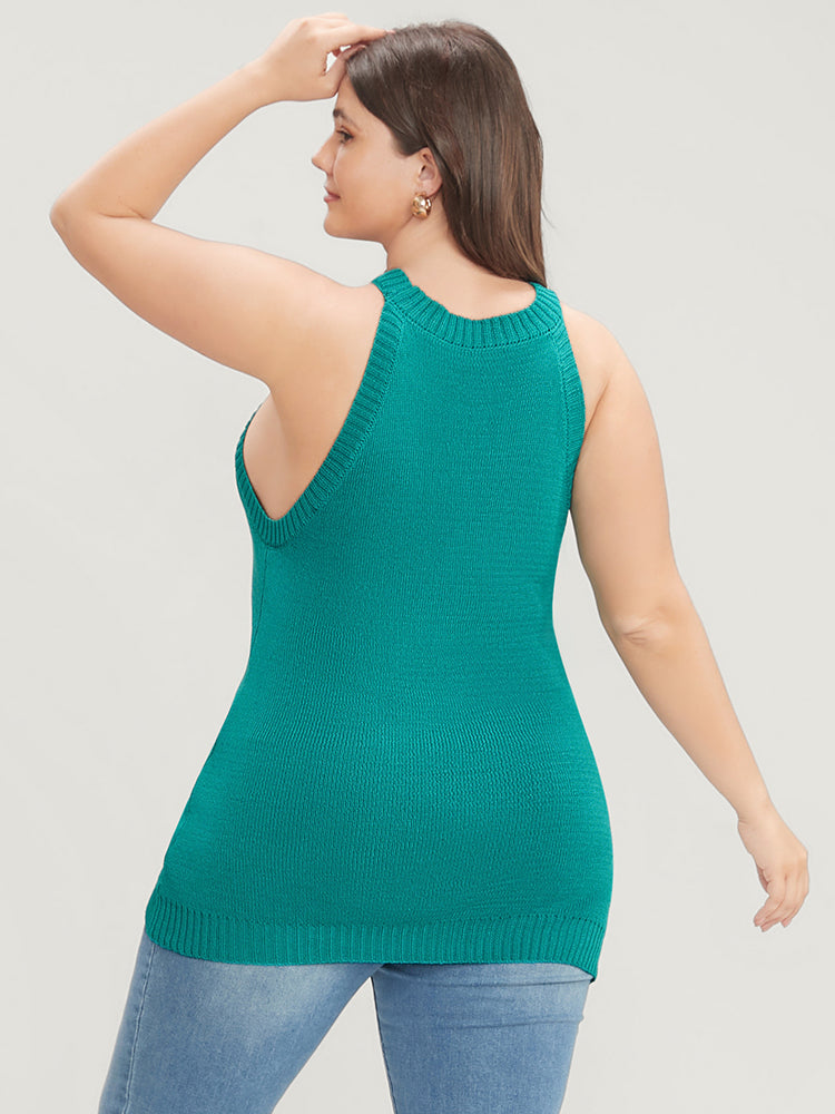 Plain Sleeveless Halter Knit Top