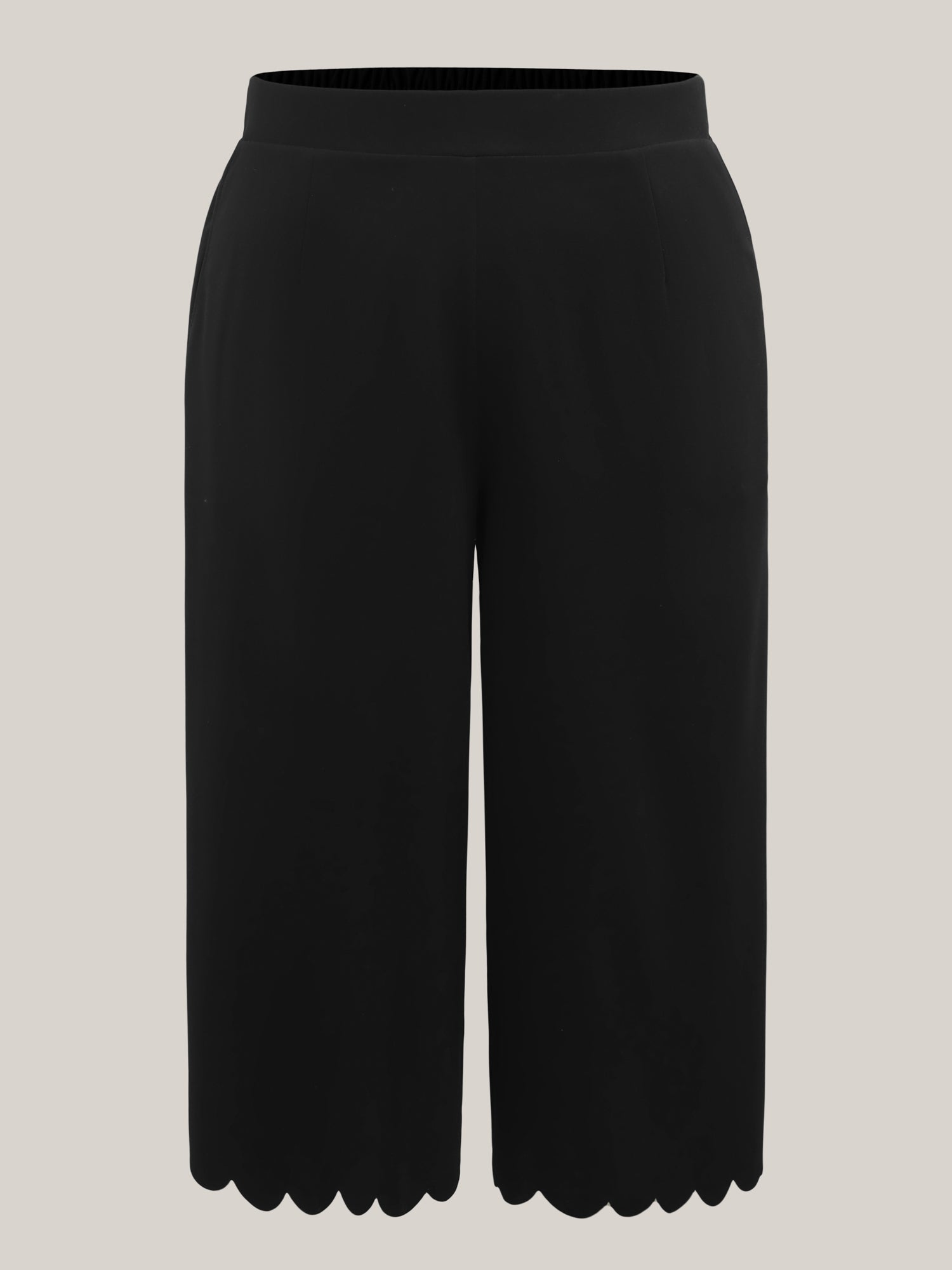 Scalloped Hem Wide-Leg Solid Pants