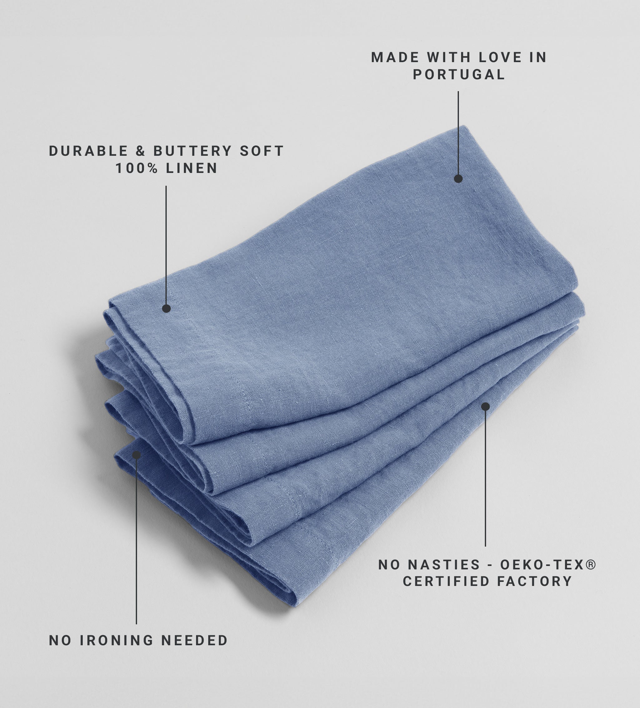 Cornflower Blue 100% Linen Napkins - Set of 4