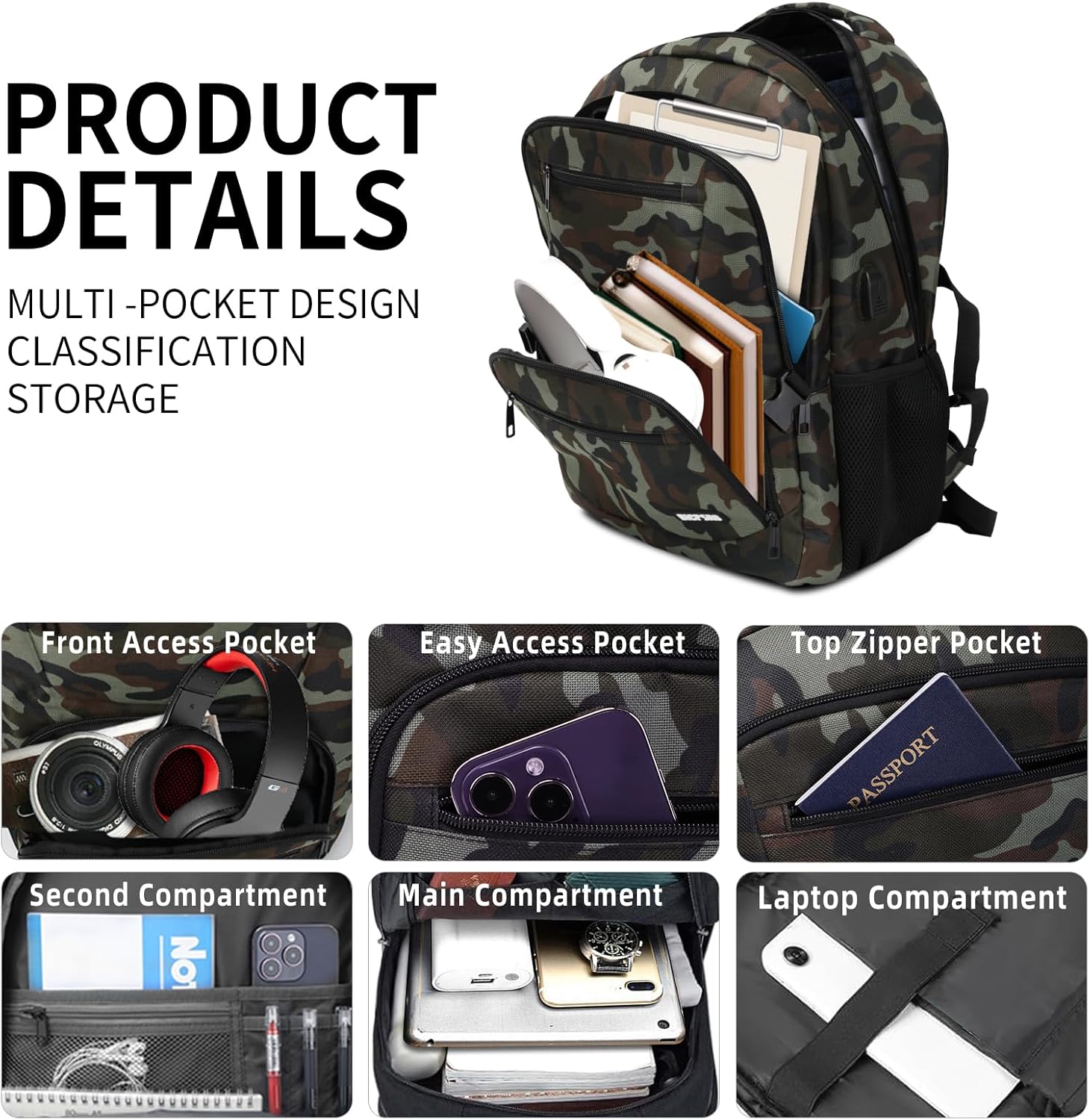 Black backpack for school, School Backpack for boys teens, Backpacks for men, College high middle school bookbag Fits15.6 Inch Laptop with USB Charging Port, Boys backpack, Book bag
