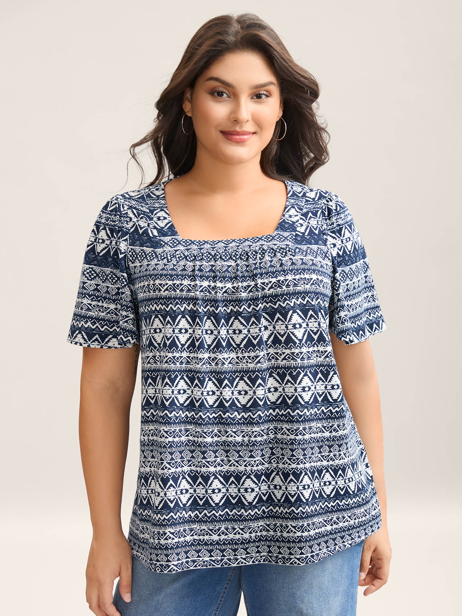 Boho Print Square Neck T-Shirt