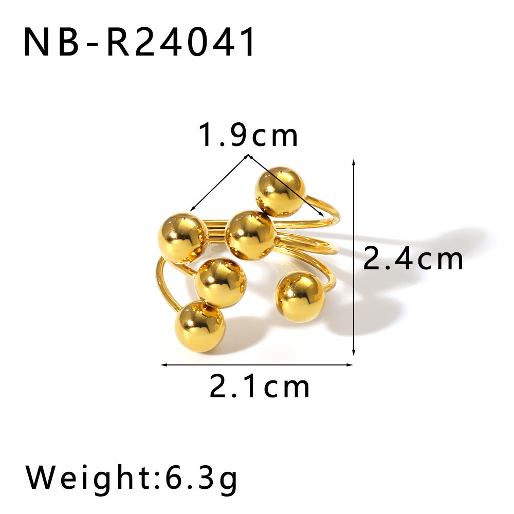 Ins Style Minimalist Design Men'S And Women'S Smooth Steel Ball Asymmetrical Stainless Steel Ring