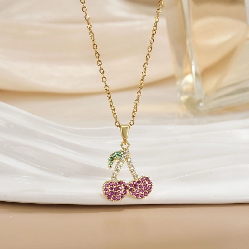 Minimalist Cherry Titanium Steel Plating Pendant Necklace