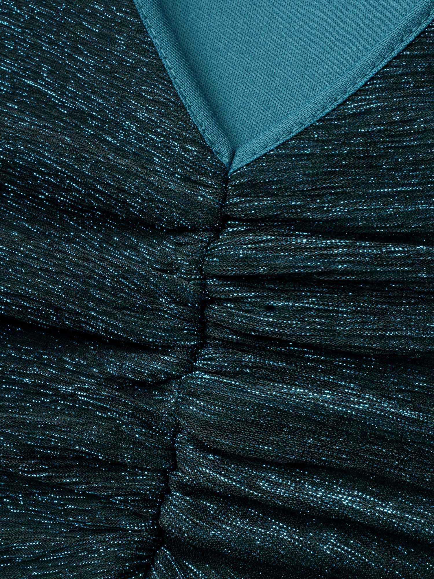 Luxe V Neck Ruched Mesh Dress